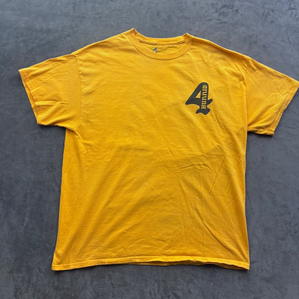4Hunnid Mens Yellow Graphic T-Shirt XL Angel Logo Streetwear Short Sleeve